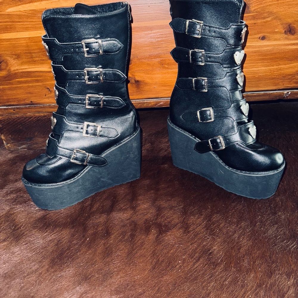 Black Platform Buckle Boots
